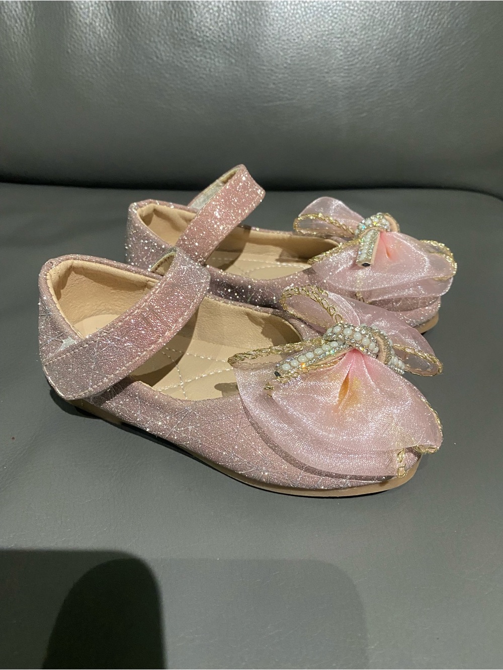 Girls Pink Sparkle Bow Mary Jane Shoes